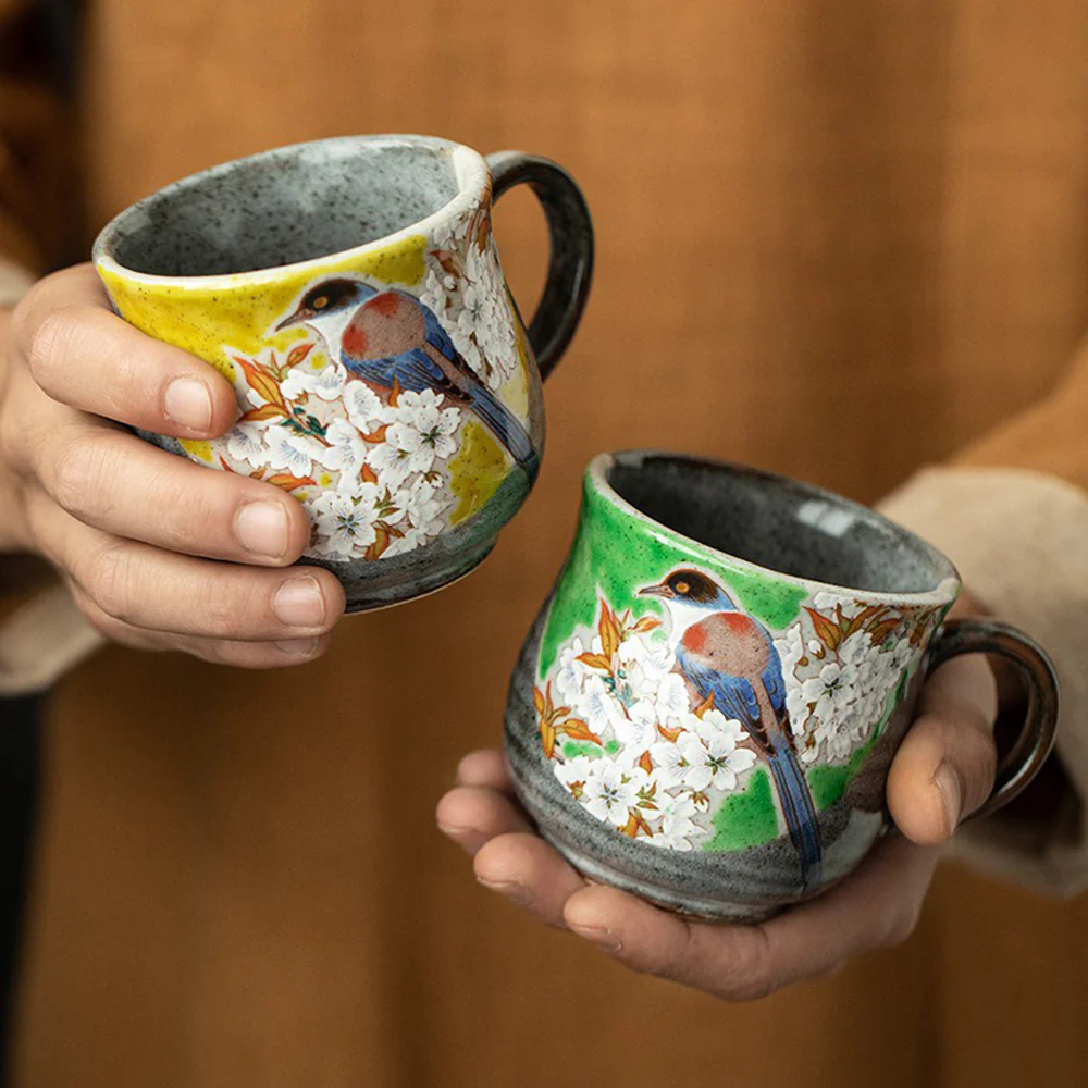 Japanese Kutani-yaki Cherry Blossoms And Birds Tea Cup - Image 2