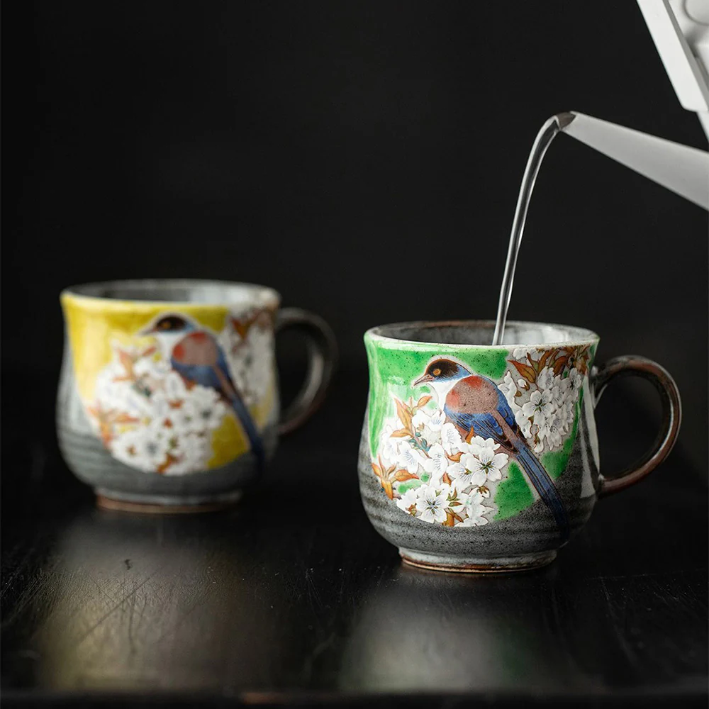 Japanese Kutani-yaki Cherry Blossoms And Birds Tea Cup - Image 3