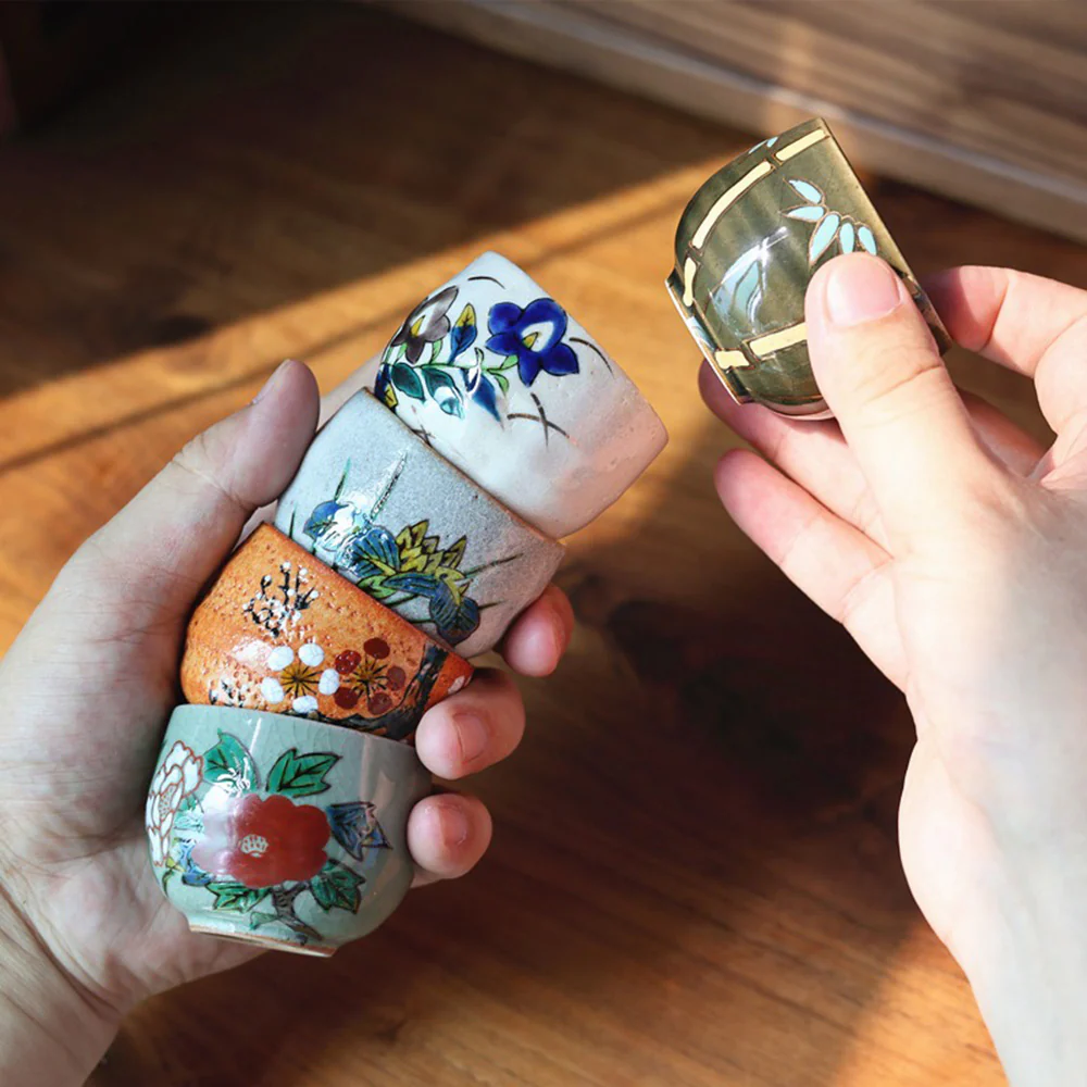 Japanese Kutani-yaki Floral Tea Cup Set of Five - Image 4