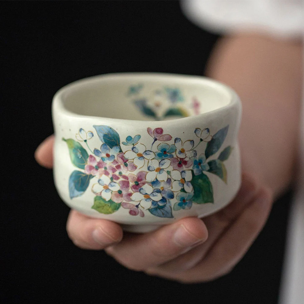 Japanese Mino-yaki Flower Tea Cup Set of Five - Image 4