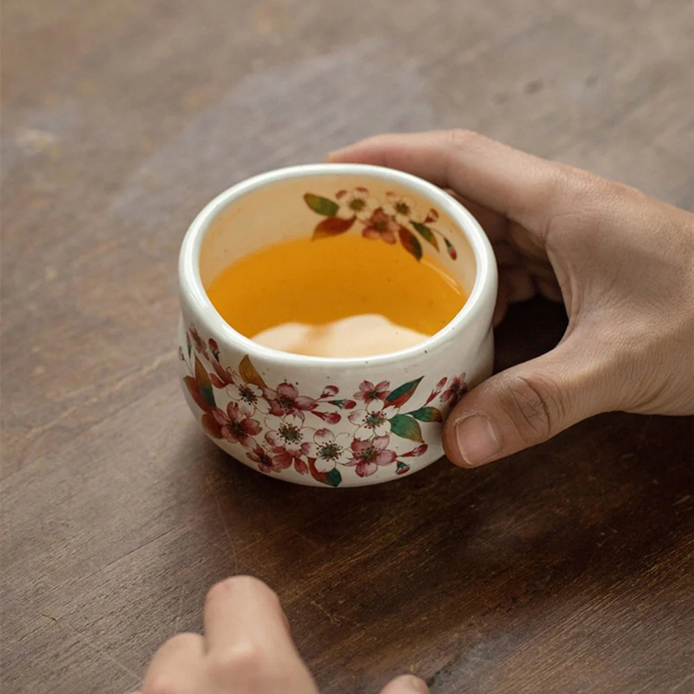 Japanese Mino-yaki Flower Tea Cup Set of Five - Image 5