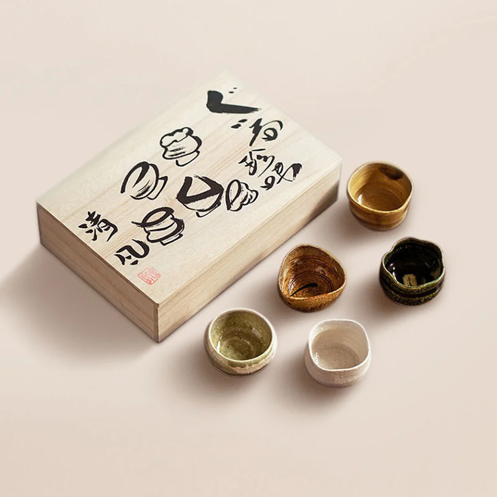 Japanese Mino-yaki Pottery Tea Cup Set of Five - Image 2