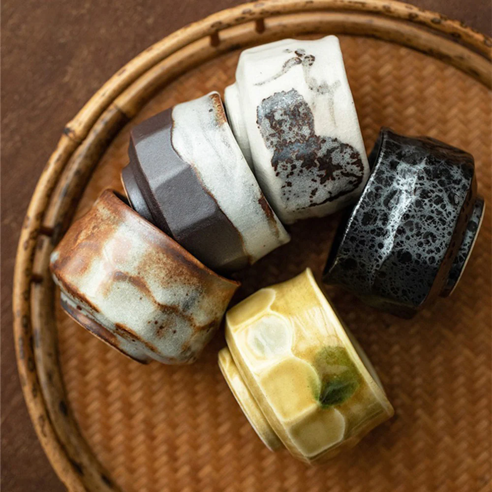 Japanese Mino-yaki Wabi-Sabi Tea Cup Set of Five - Image 3