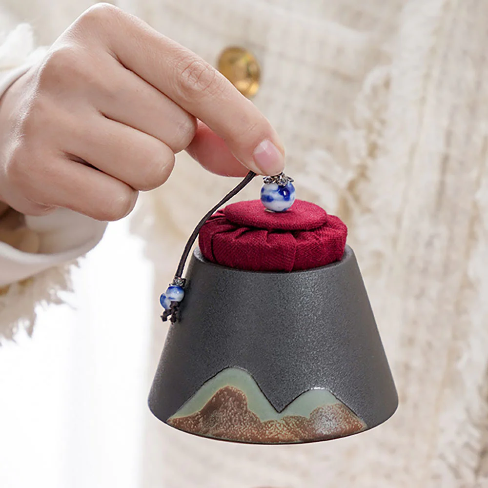 Japanese Mountain Ceramic Tea Caddy - Image 3