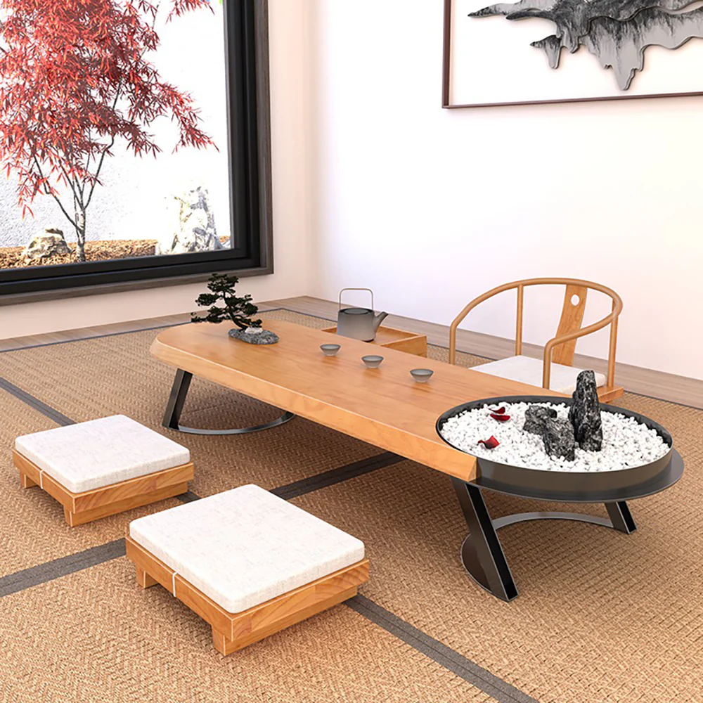 Japanese Pine Wood Tatami Tea Table Set - Image 4
