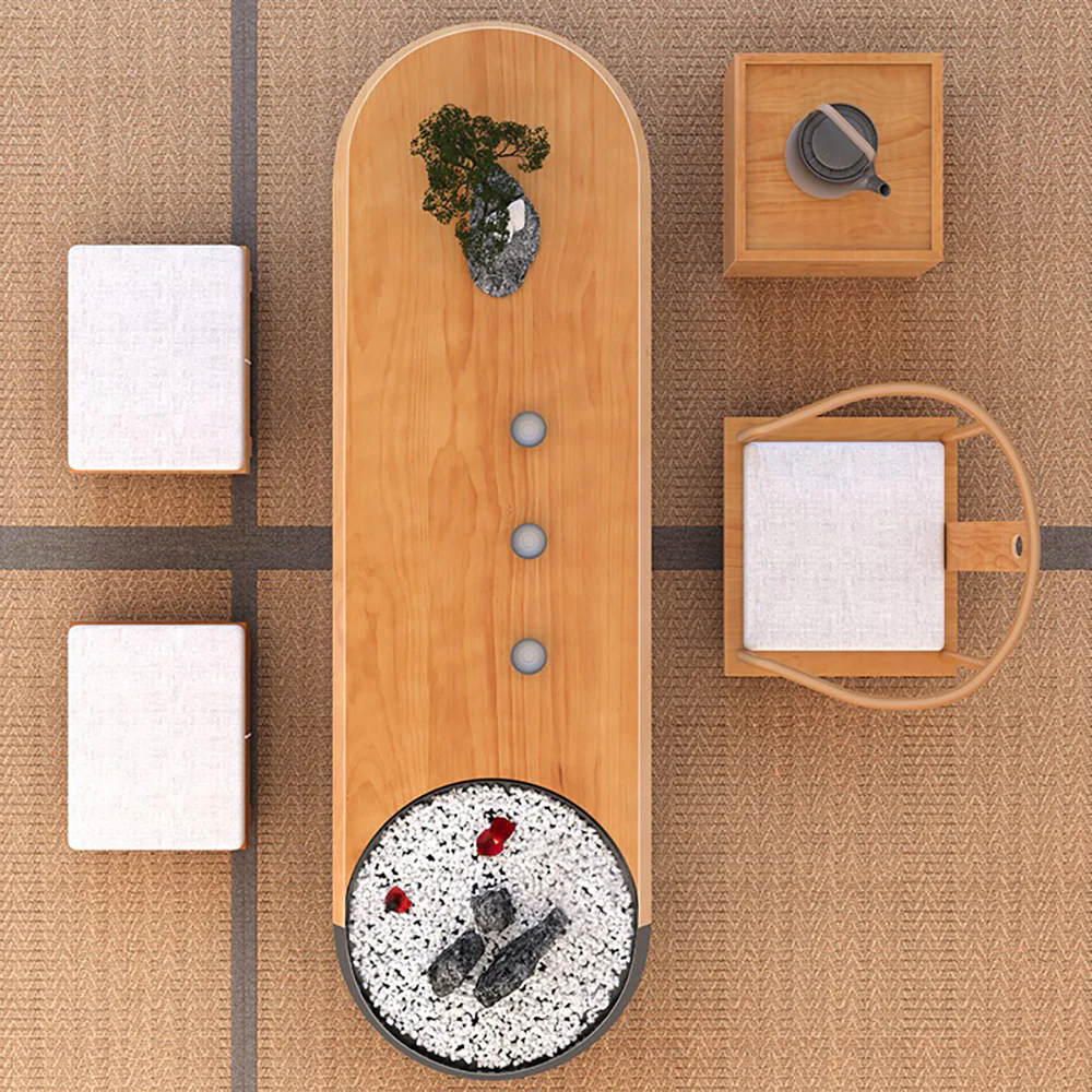 Japanese Pine Wood Tatami Tea Table Set - Image 5
