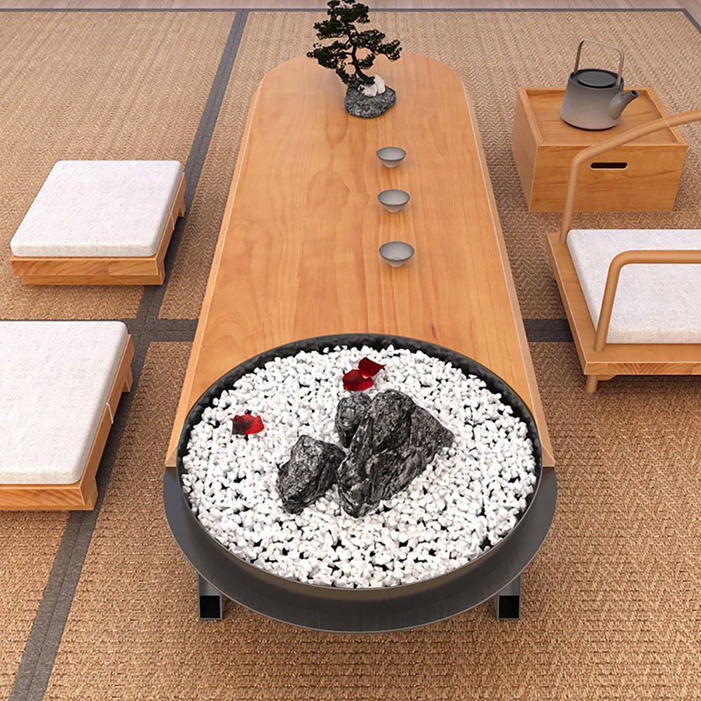 Japanese Pine Wood Tatami Tea Table Set - Image 6