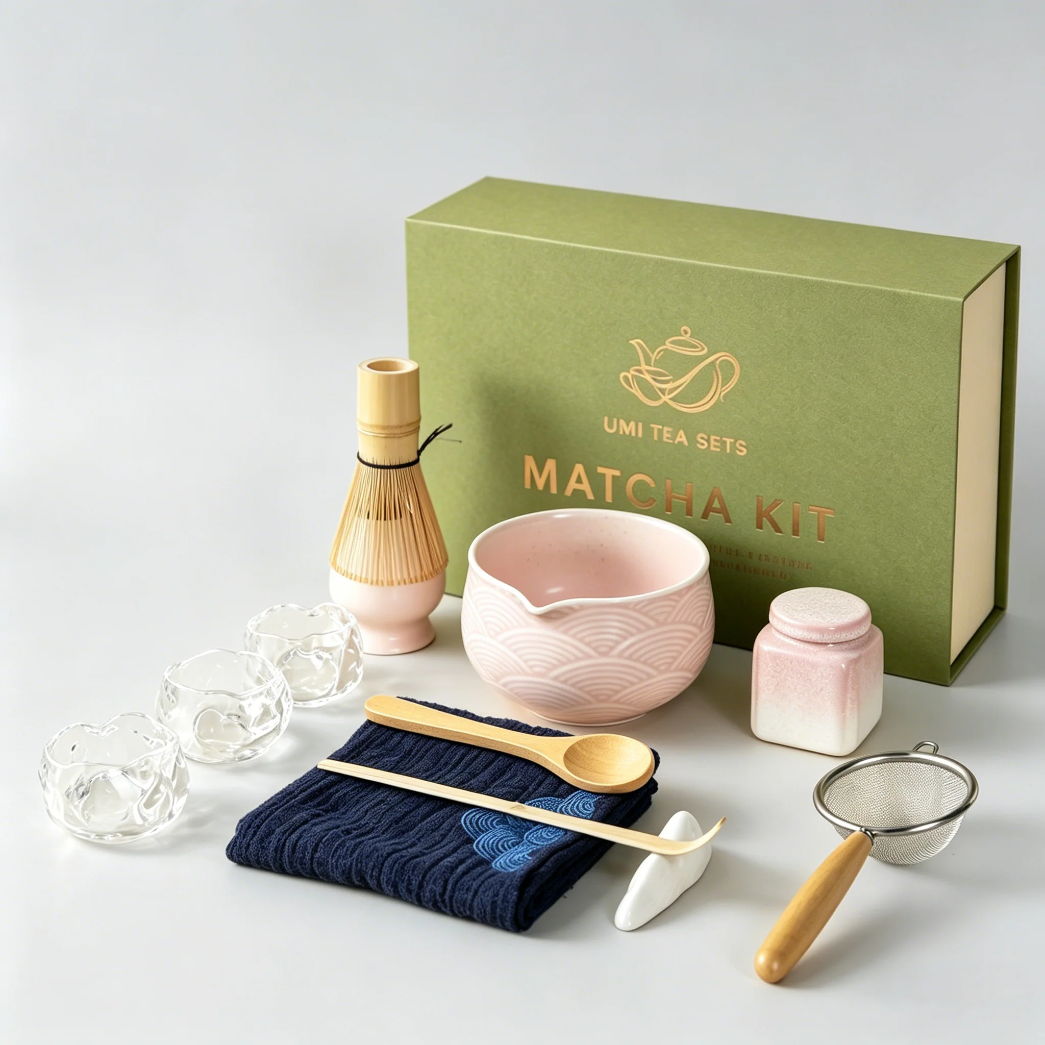 Japanese Pink Wave Ceramic Matcha Tea Set - Image 3