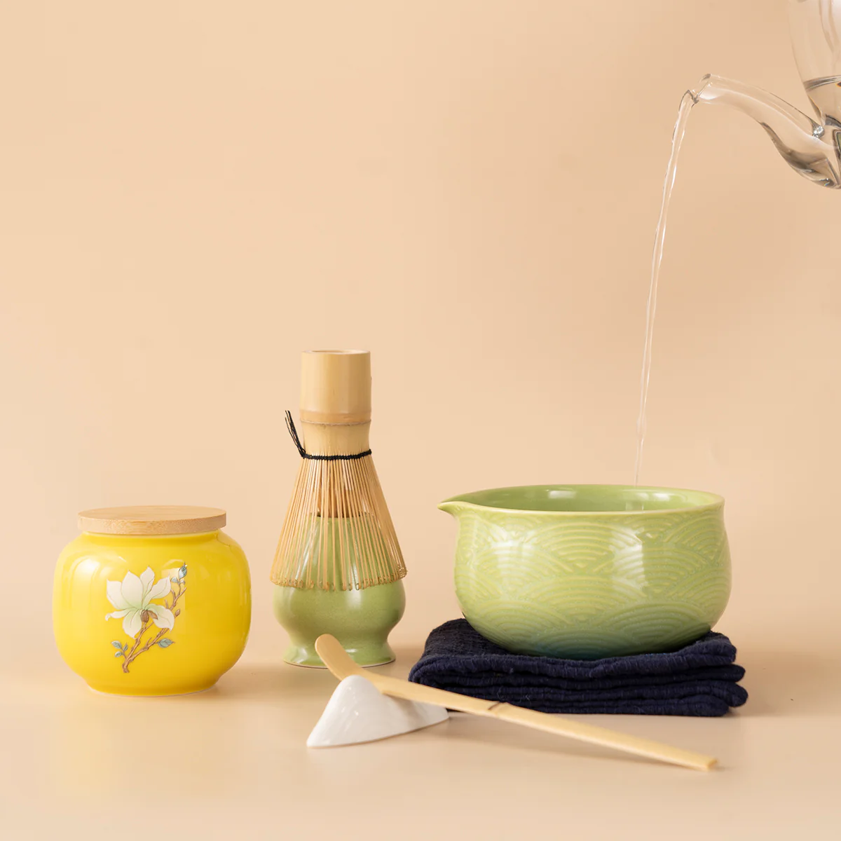 Japanese Pink Wave Ceramic Matcha Tea Set - Image 5