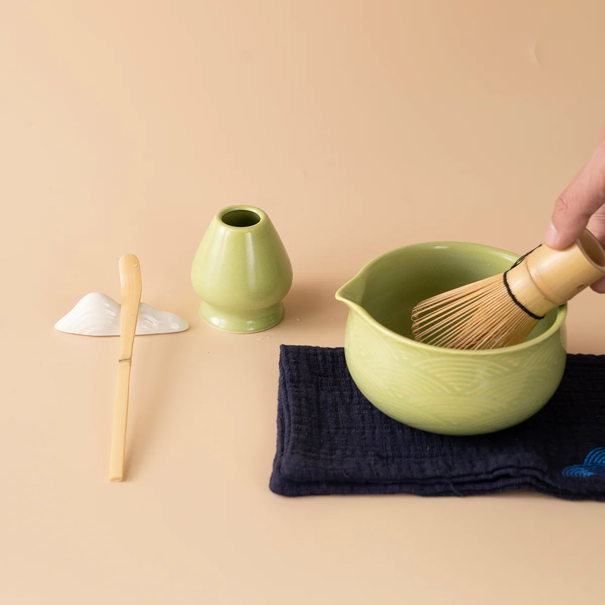 Japanese Pink Wave Ceramic Matcha Tea Set - Image 6