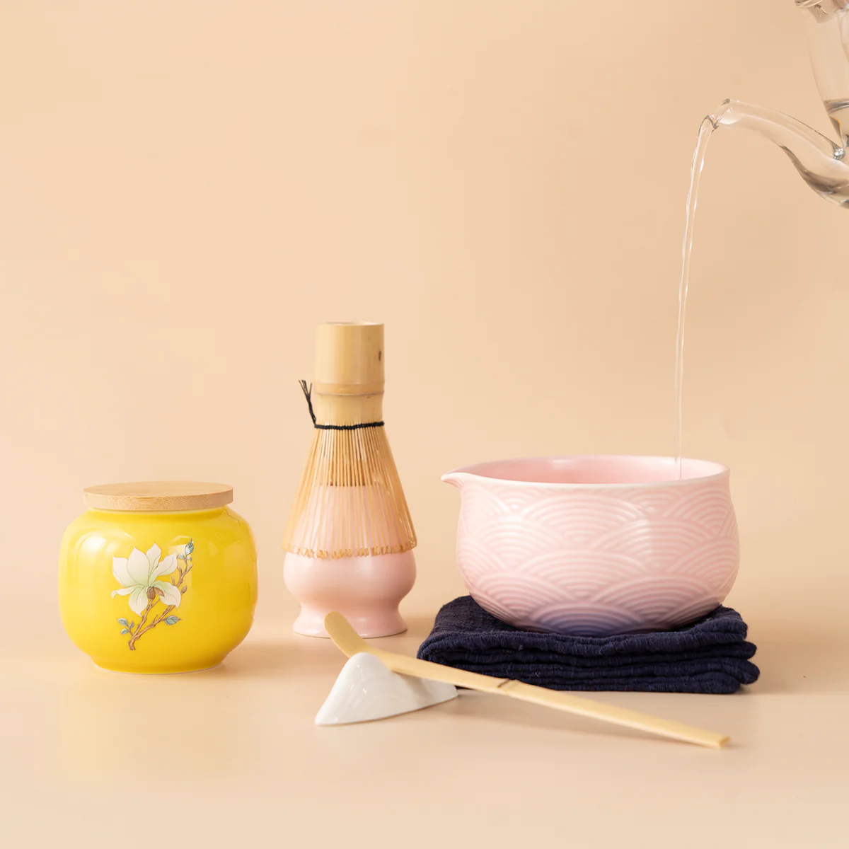 Japanese Pink Wave Ceramic Matcha Tea Set - Image 7