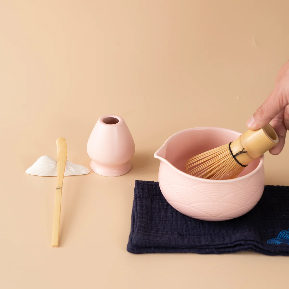 Japanese Pink Wave Ceramic Matcha Tea Set - Image 8