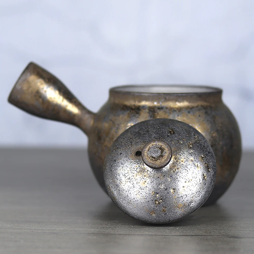 Japanese Pottery Gilded Iron Glaze Teapot - Image 5
