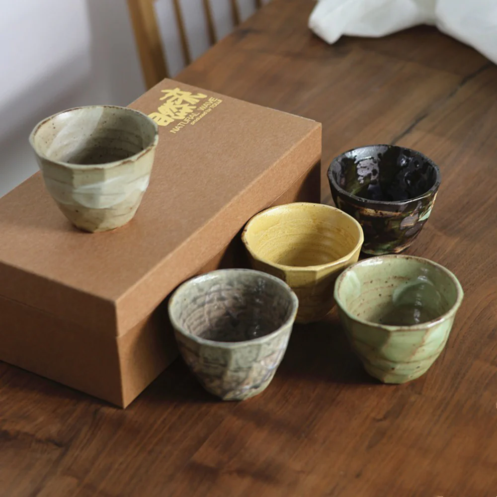 Japanese Seto-Yaki Wabi-Sabi Tea Cup Set of Five - Image 4