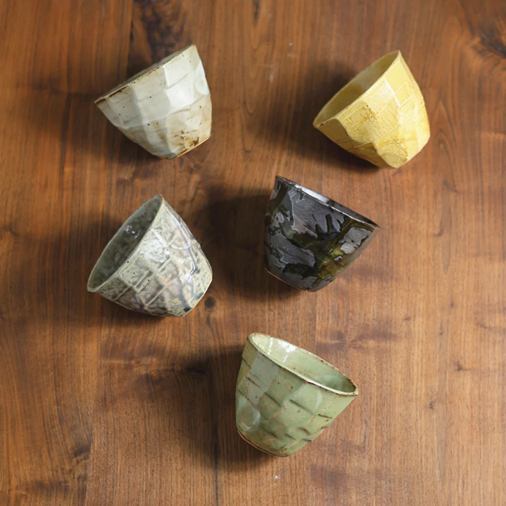 Japanese Seto-Yaki Wabi-Sabi Tea Cup Set of Five - Image 5