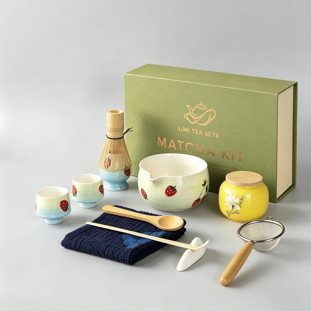 Japanese Strawberry Ceramic Matcha Tea Set - Image 2