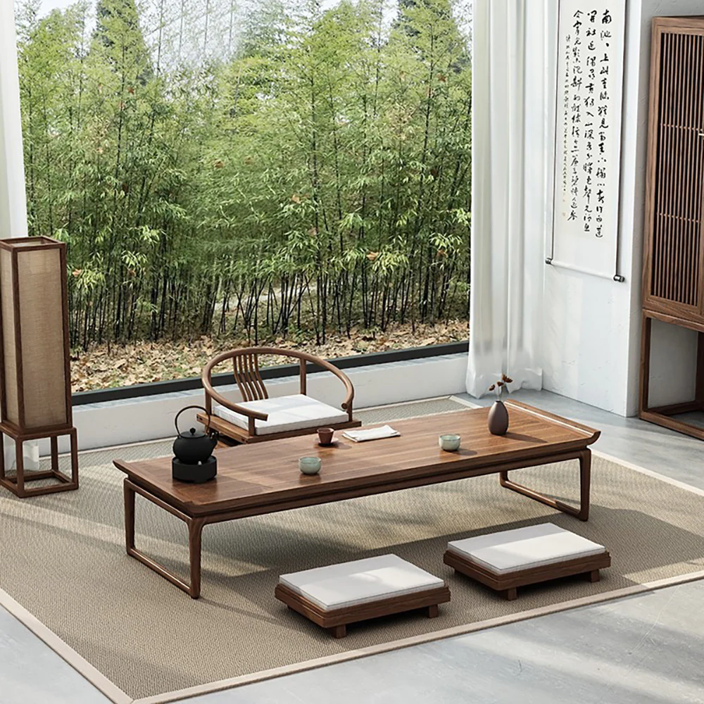 Japanese Style Elm Wood Tatami Low Tea Table Set - Image 3