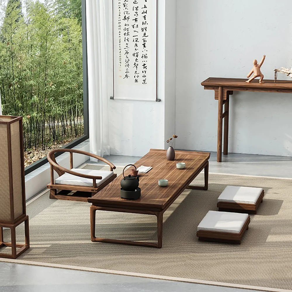 Japanese Style Elm Wood Tatami Low Tea Table Set - Image 4