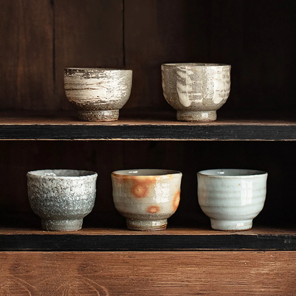 Japanese Wango-yaki Pottery Tea Cup Set of Five - Image 3