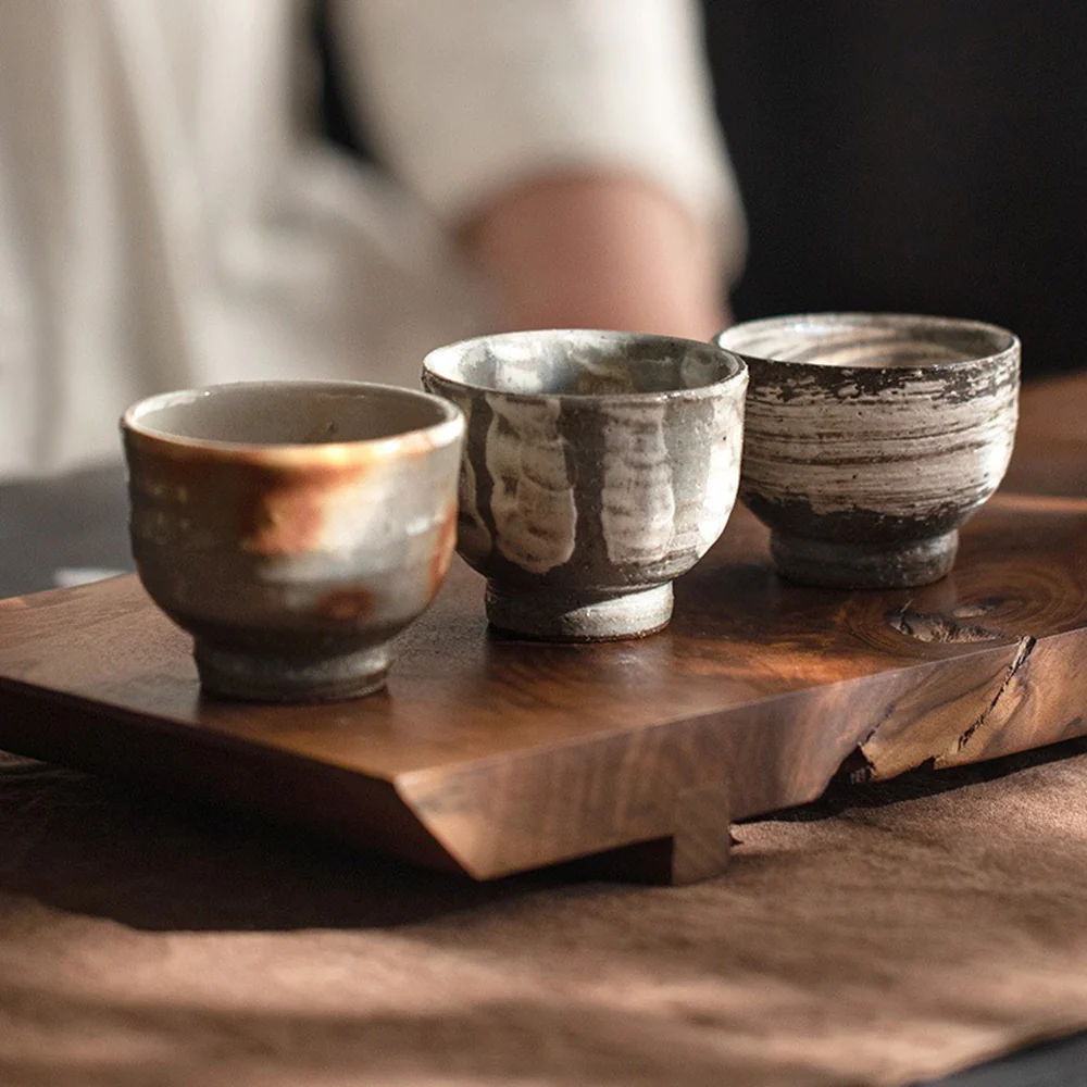 Japanese Wango-yaki Pottery Tea Cup Set of Five - Image 4