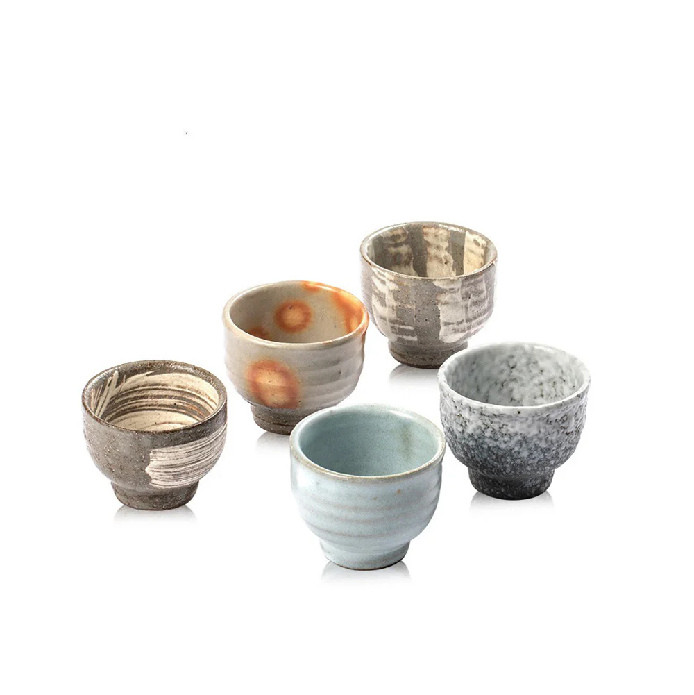 Japanese Wango-yaki Pottery Tea Cup Set of Five - Image 5