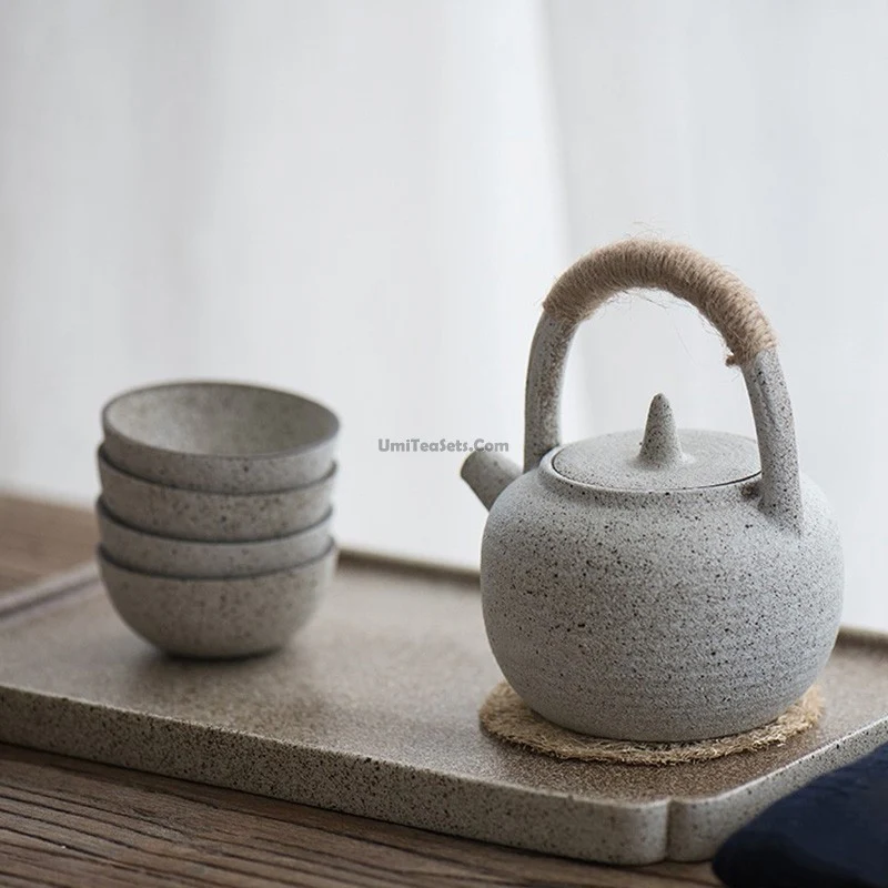 Japanese White Clay Wabi-sabi Tea Set - Image 3
