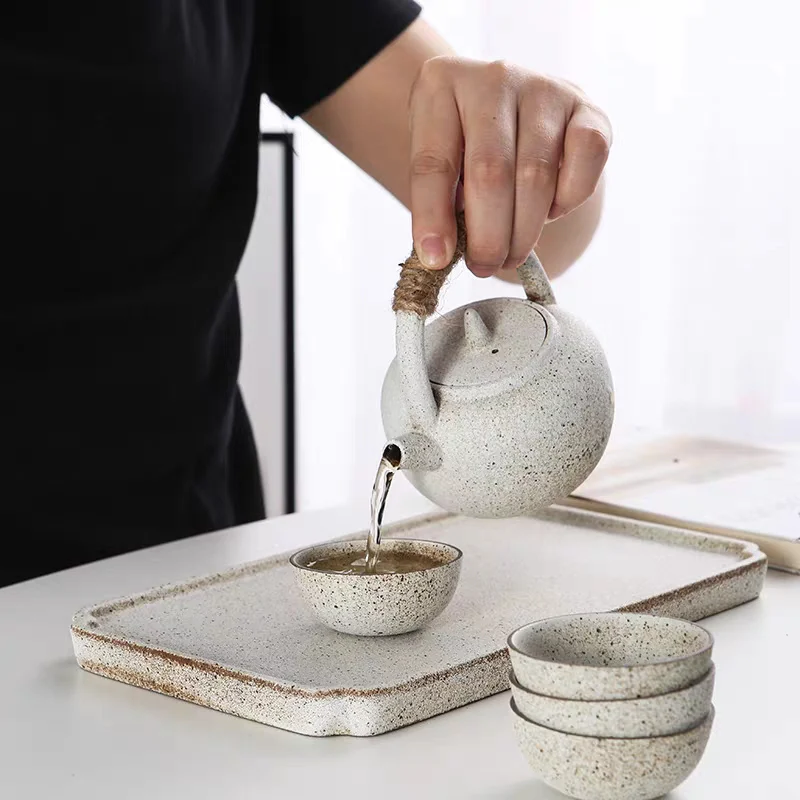 Japanese White Clay Wabi-sabi Tea Set - Image 5