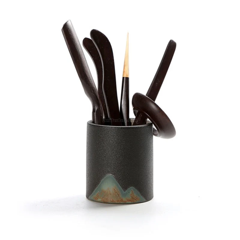 Japanese Zen Black Ceramic Tea Set - Image 5