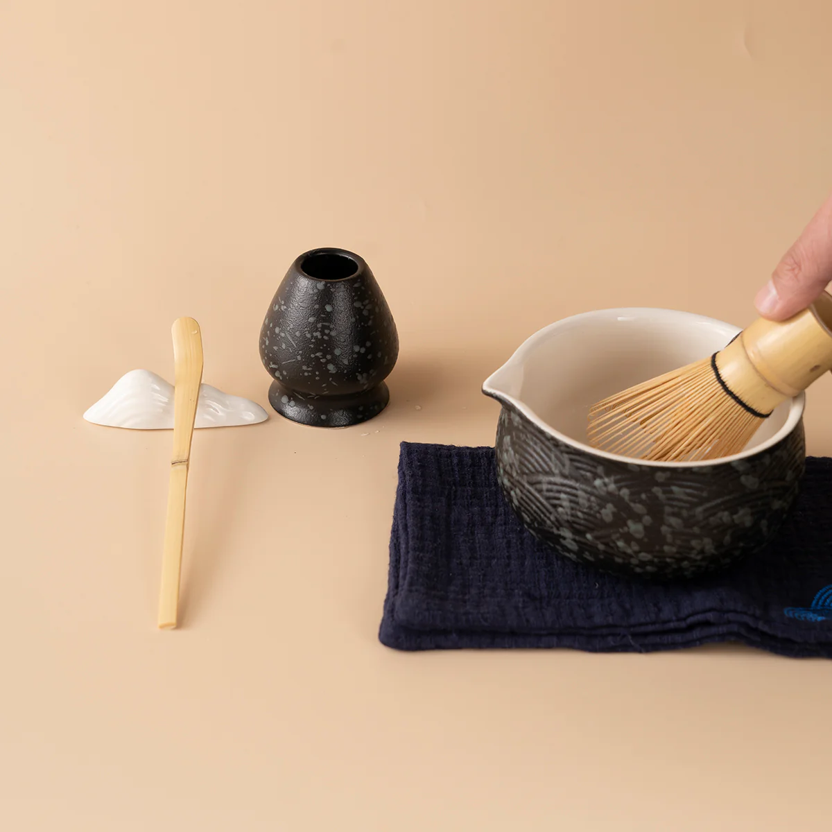 Japanese Zen Black Wave Matcha Tea Set - Image 4