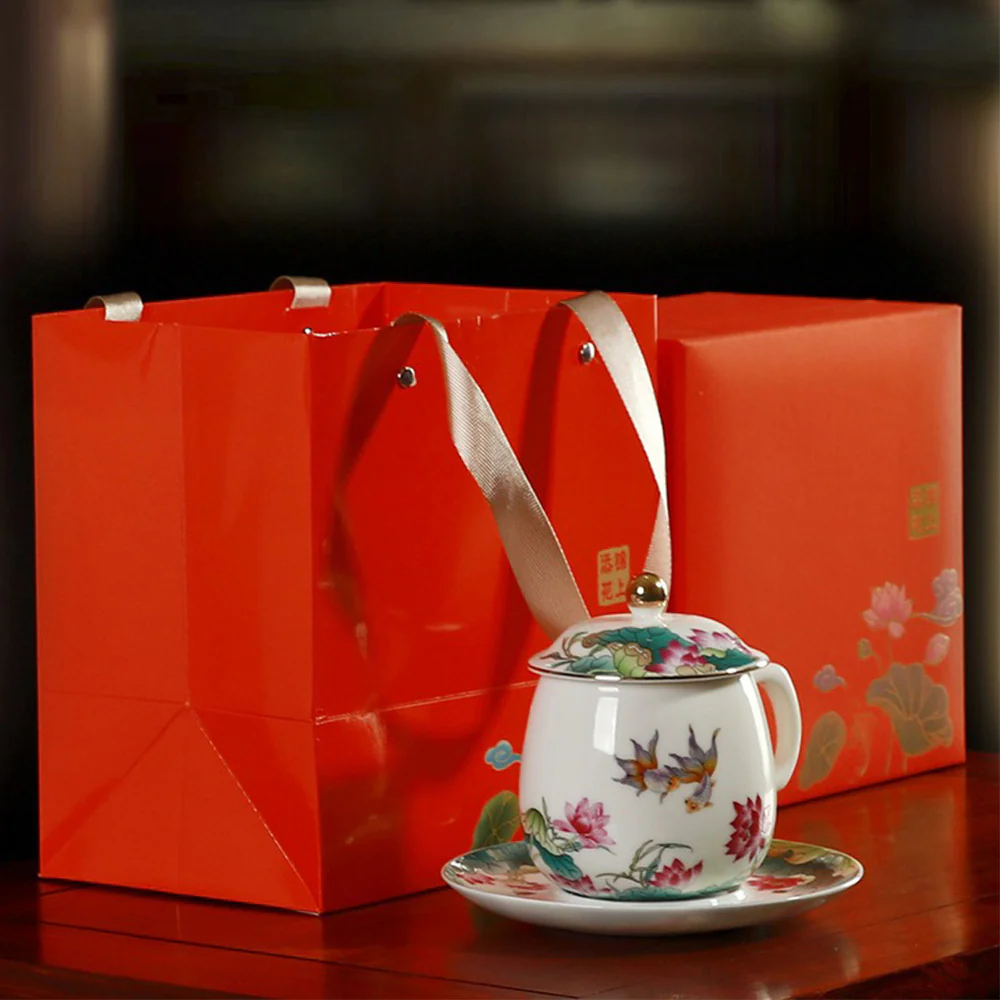 Lotus And Fish Jade Porcelain Tea Cup - Image 3