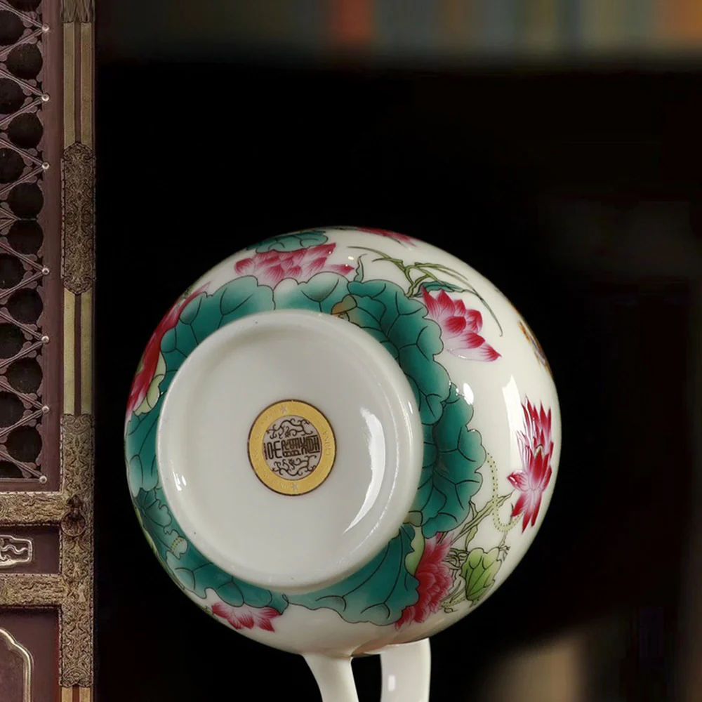 Lotus And Fish Jade Porcelain Tea Cup - Image 4