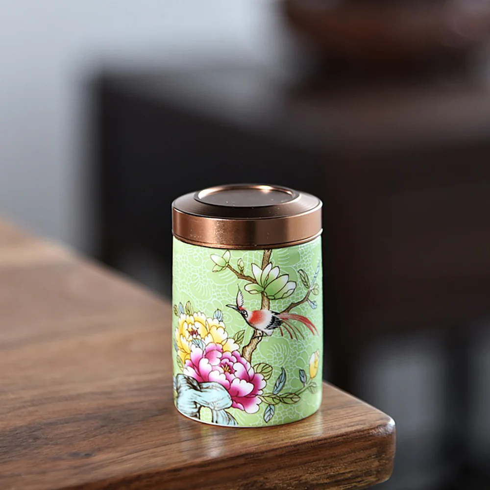 Magpie and Flower Enamel Six Tea Caddies Set - Image 3