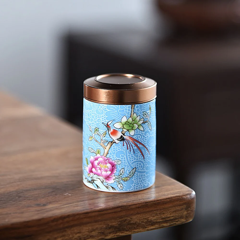 Magpie and Flower Enamel Six Tea Caddies Set - Image 4