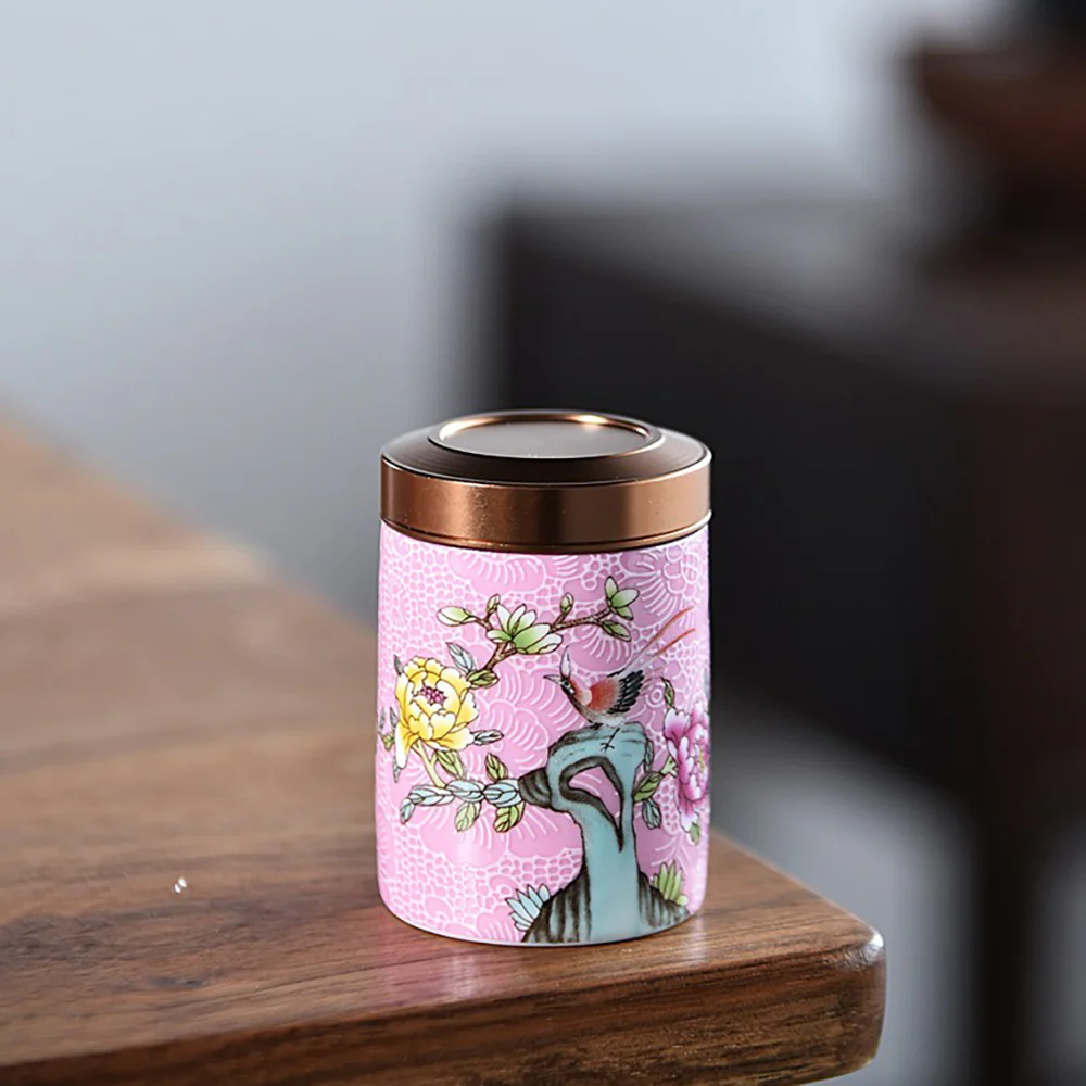 Magpie and Flower Enamel Six Tea Caddies Set - Image 5