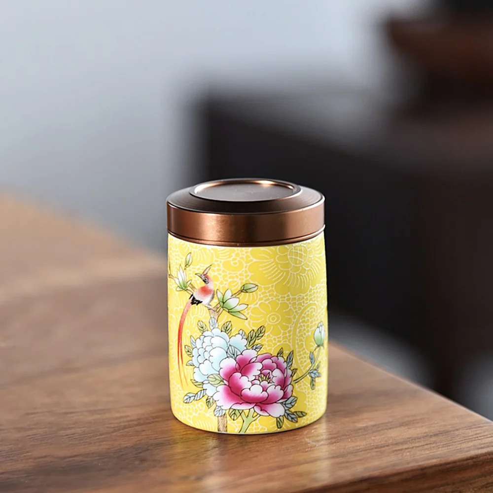 Magpie and Flower Enamel Six Tea Caddies Set - Image 6