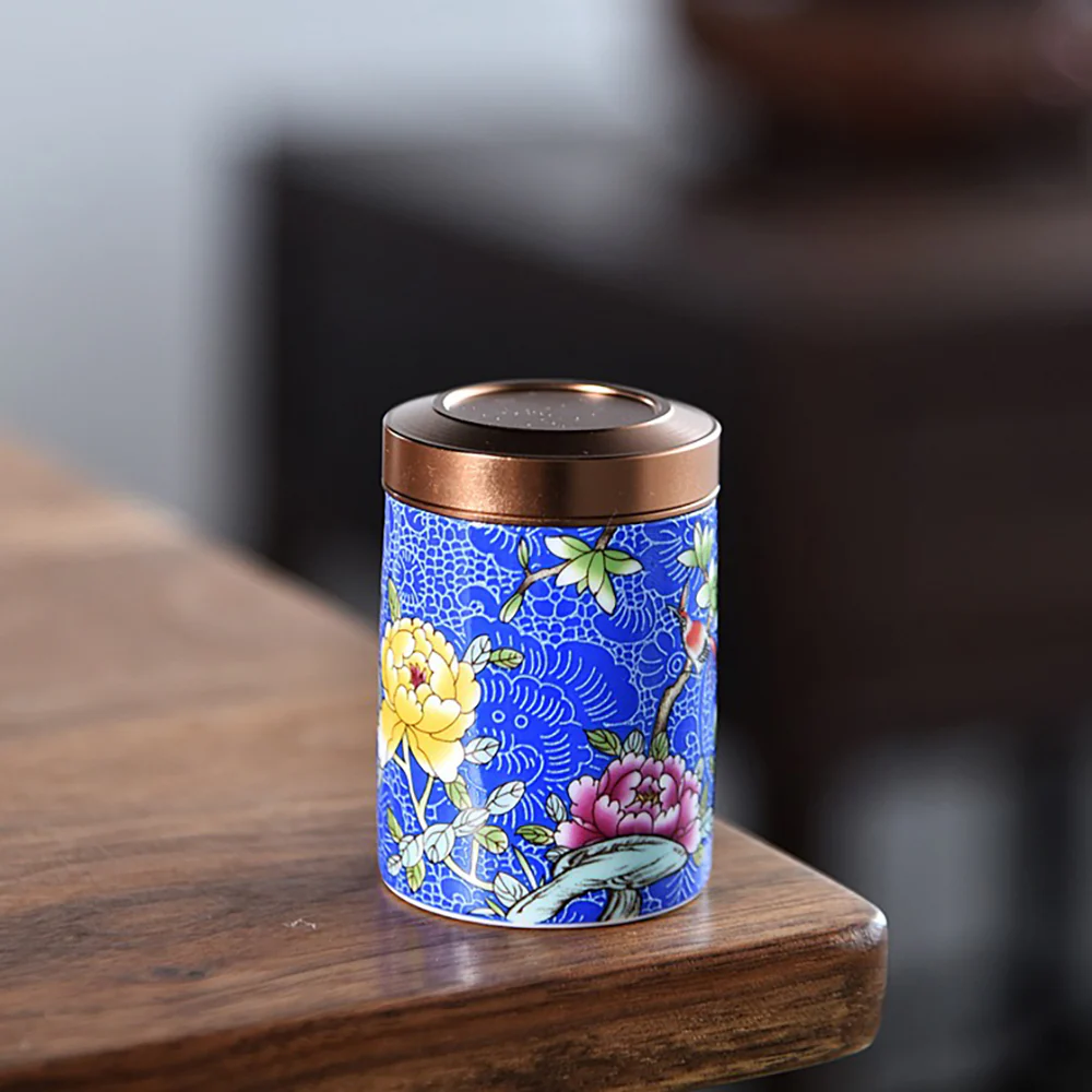 Magpie and Flower Enamel Six Tea Caddies Set - Image 7