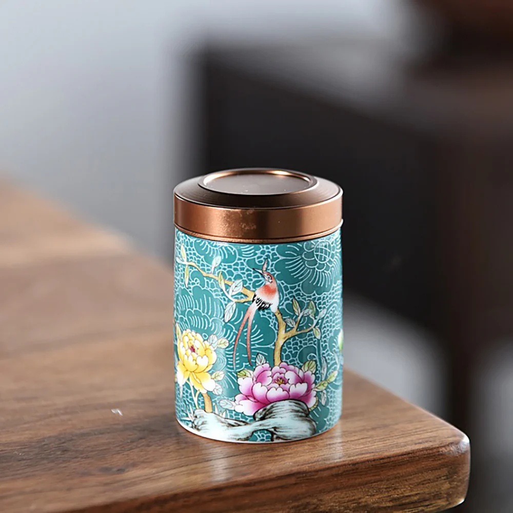 Magpie and Flower Enamel Six Tea Caddies Set - Image 8