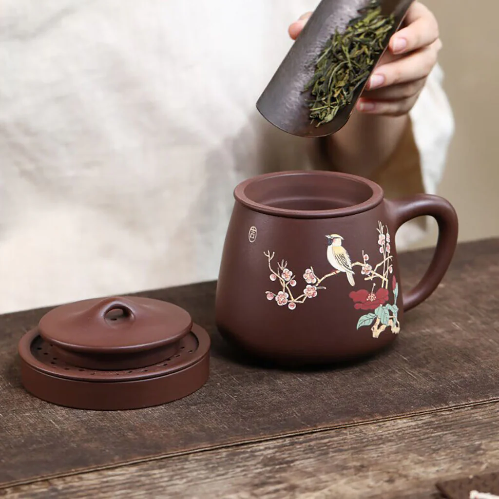 Magpie and Plum Blossom Purple Clay Tea Cup - Image 3