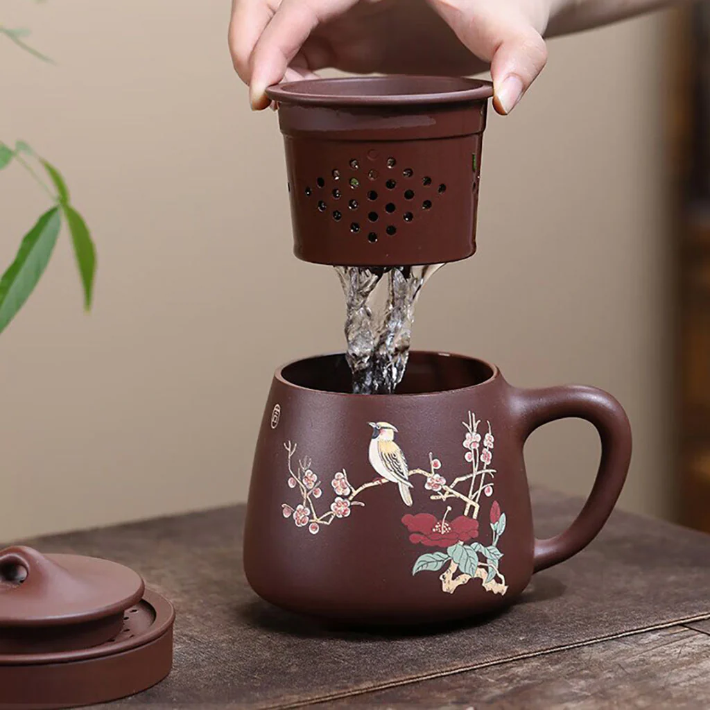 Magpie and Plum Blossom Purple Clay Tea Cup - Image 4