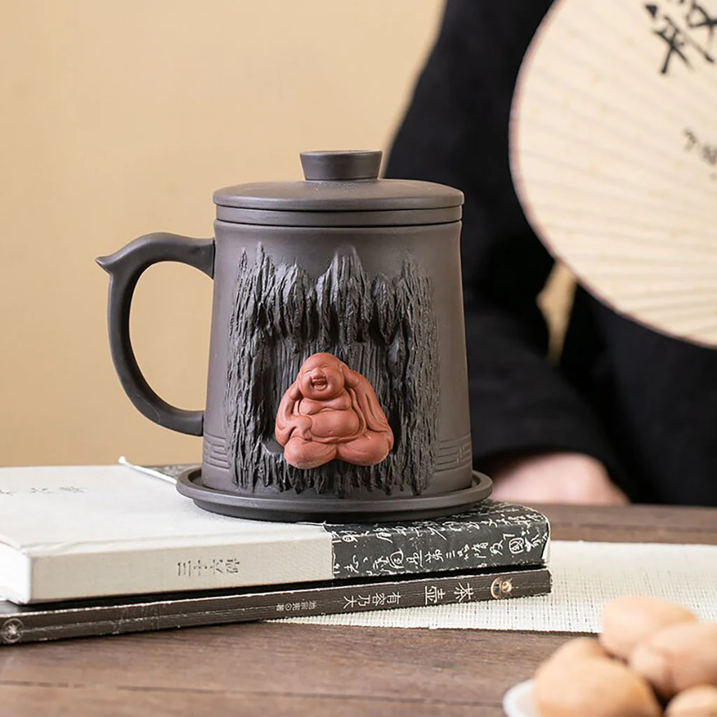 Maitreya Buddha Purple Clay Tea Cup With Infuser - Image 2