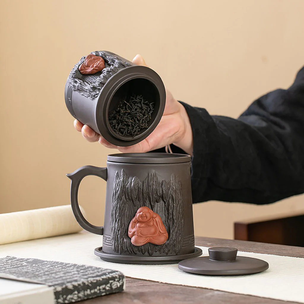 Maitreya Buddha Purple Clay Tea Cup With Infuser - Image 3