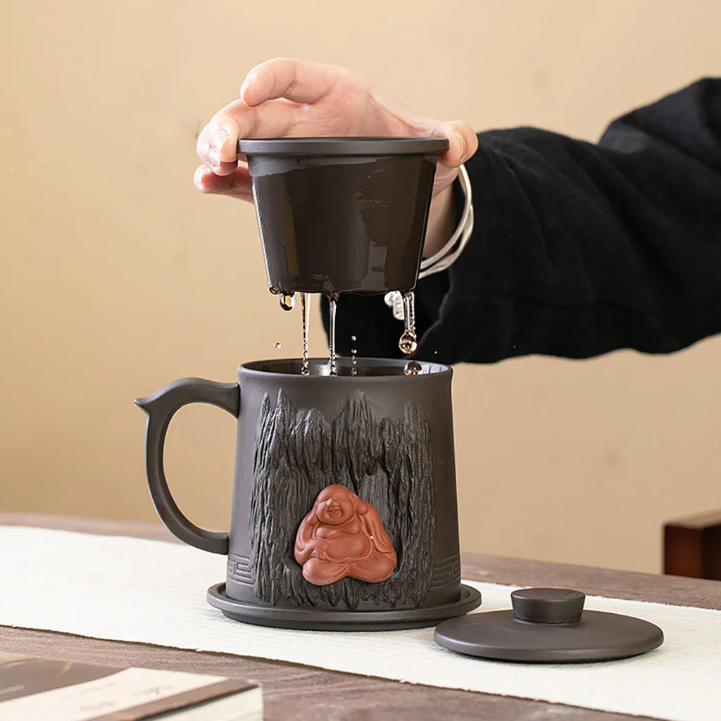 Maitreya Buddha Purple Clay Tea Cup With Infuser - Image 4