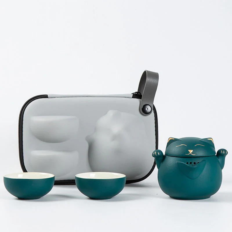 Maneki Neko Lucky Cat Travel Tea Set - Image 3