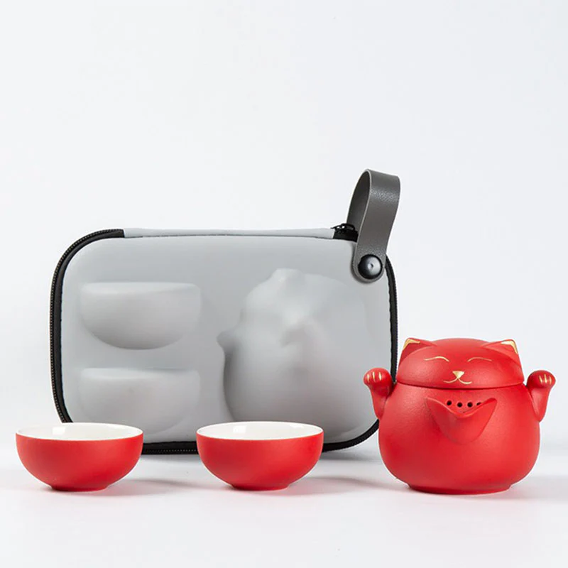 Maneki Neko Lucky Cat Travel Tea Set - Image 4
