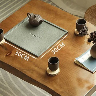 Mediterranean Minimalist Raw Wood Tea Table Set - Image 6