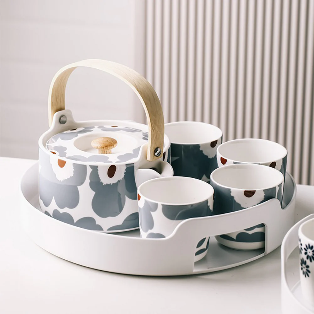 Modern Ceramic Floral Tea Set - Image 2