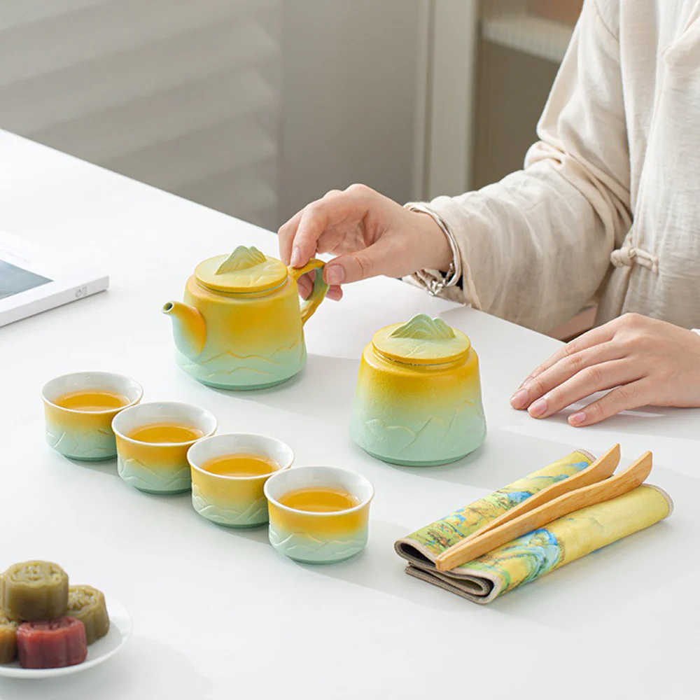 Mountain and River White Clay Tea Set - Image 3