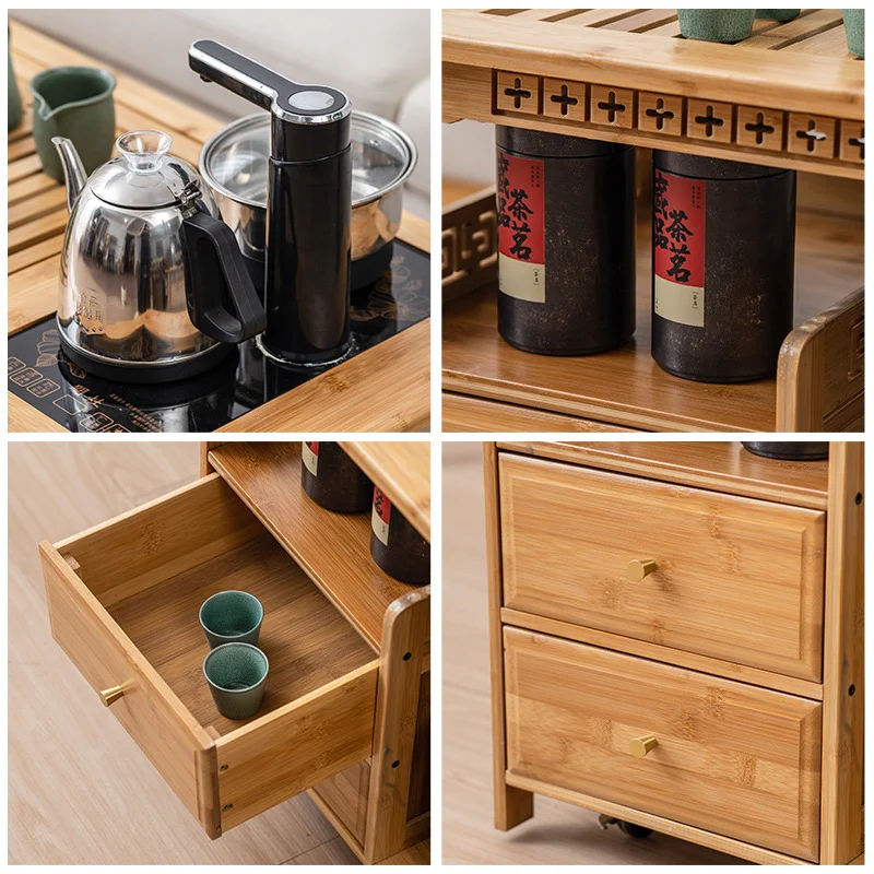 Movable Chinese Gongfu Bamboo Tea Table - Image 3