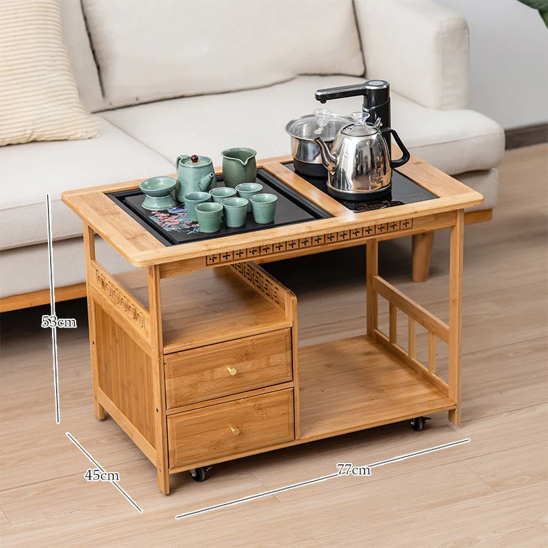 Movable Chinese Gongfu Bamboo Tea Table - Image 5