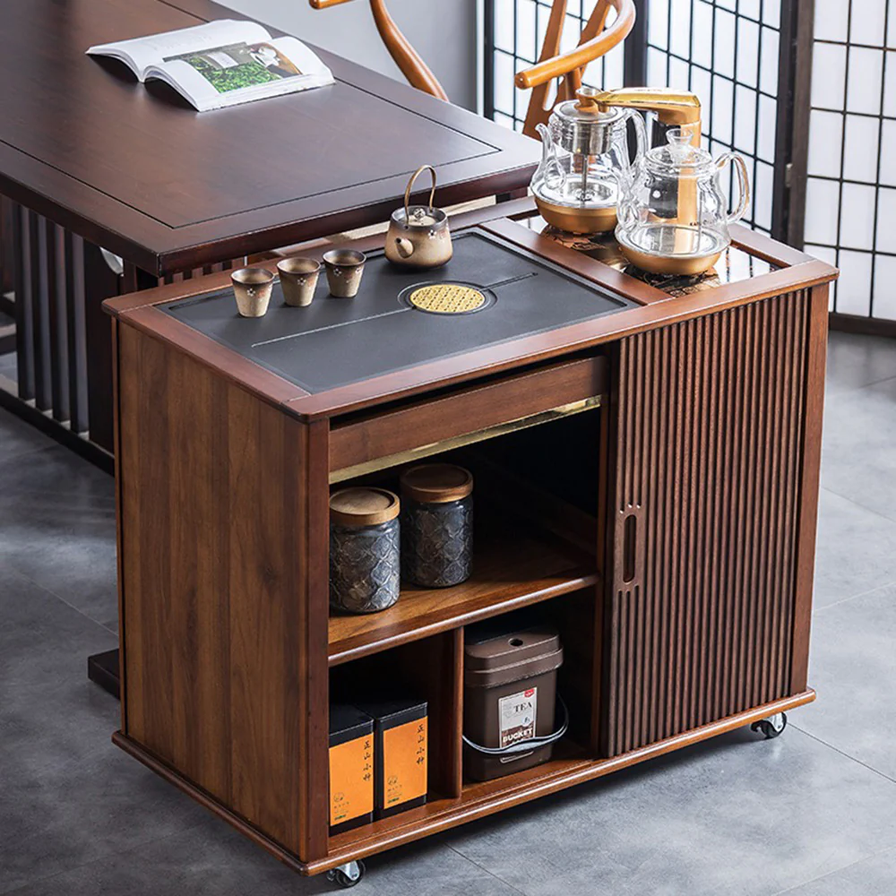Movable Tea Table With Black Stone Tea Tray - Image 2